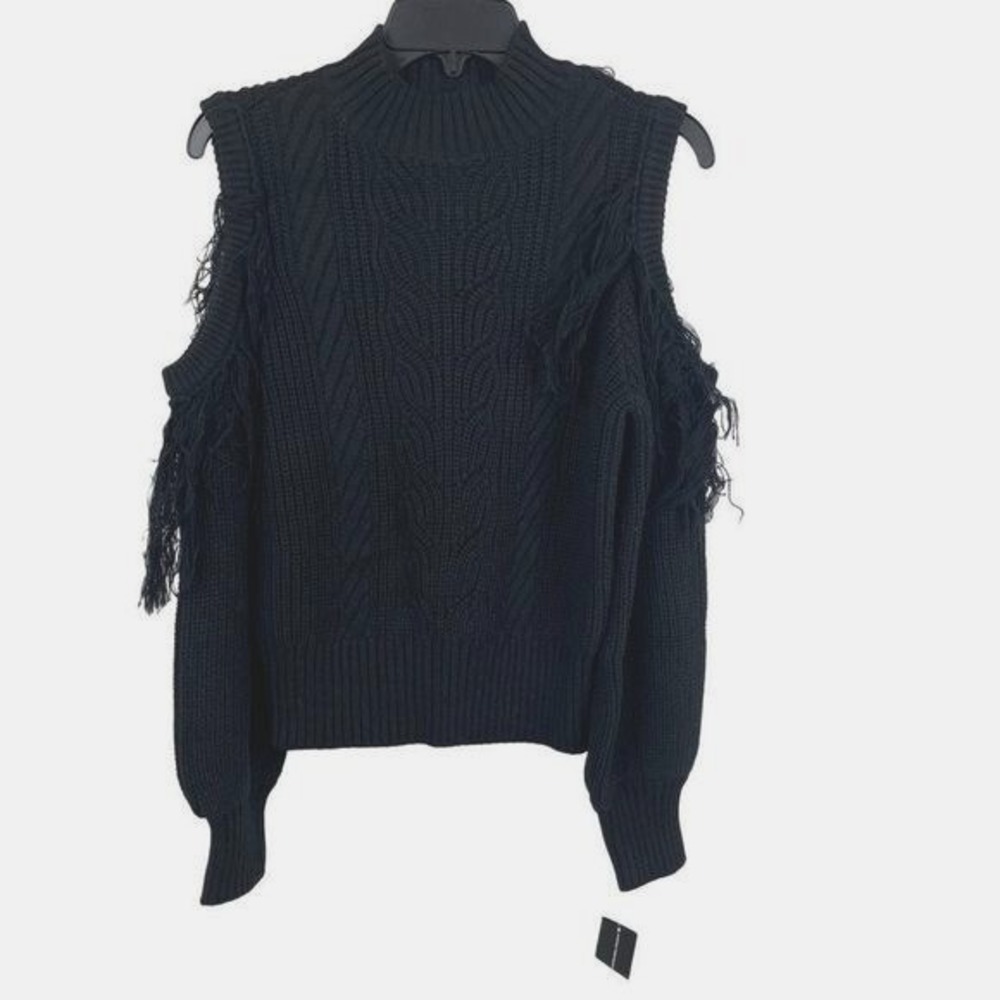 INC International  Women Cold Shoulder Fringe Cable Knit Sweater Size M
